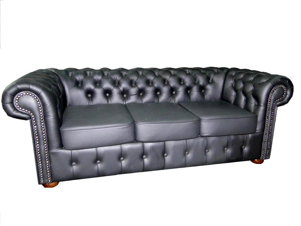 Chesterfield Classic 3 sitzer Ledersofa schwarz (K70)